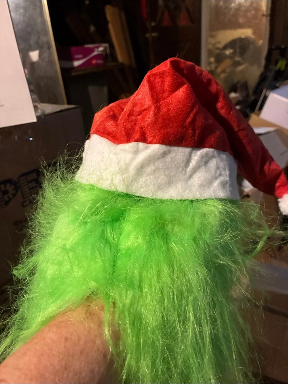 Grinch Santa Mask with Bright Green Fur